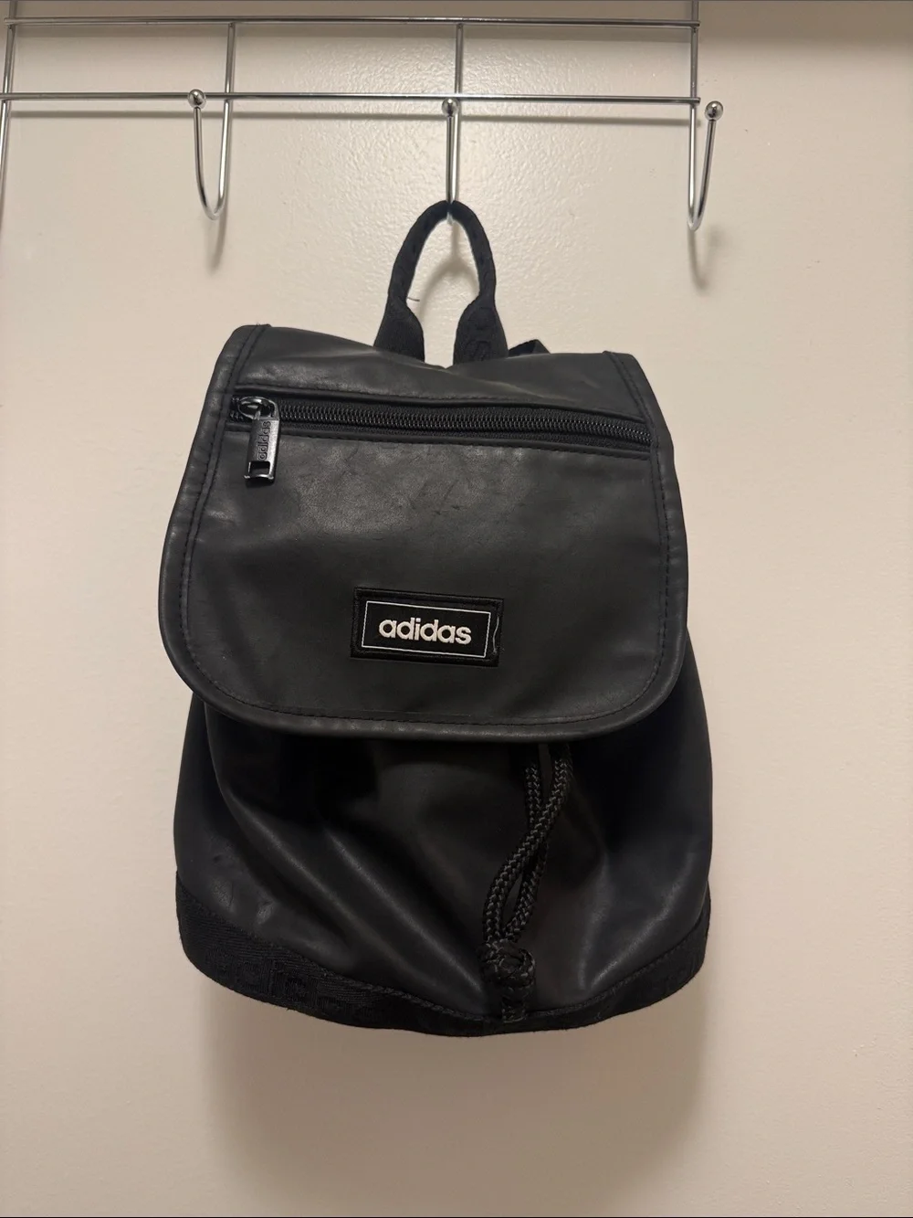 Adidas Three Stripe Life Drawstring Adjustable Strap Small Backpack Black